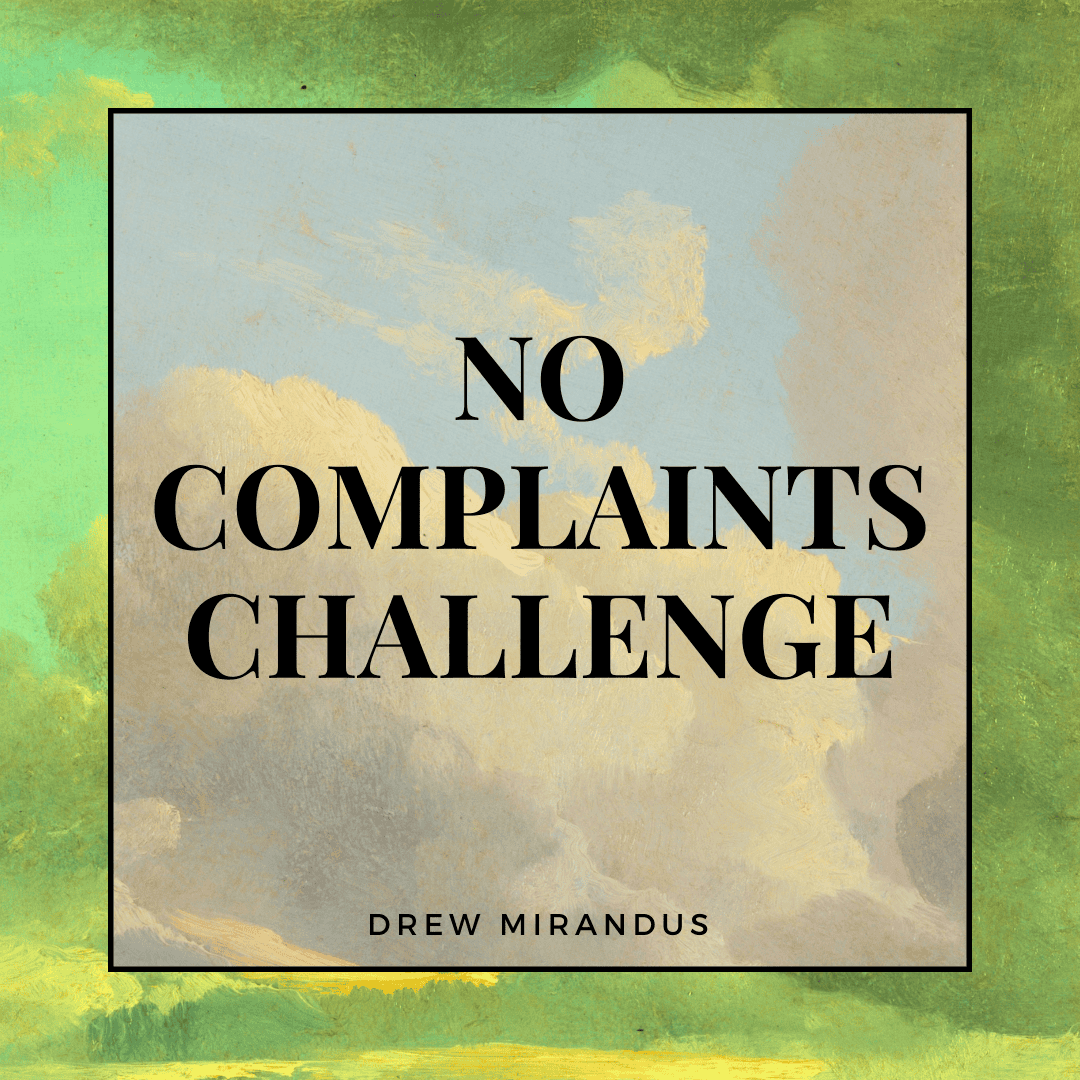 A journal and a cup of coffee on a wooden table, symbolizing mindfulness and personal reflection for the No Complaints Challenge.